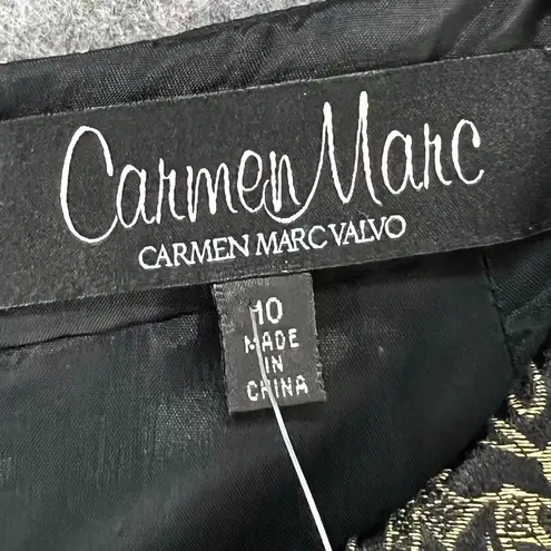 Carmen Marc Valvo Dress 10 Black Gold Floral Brocade Jacquard Beaded Cocktail