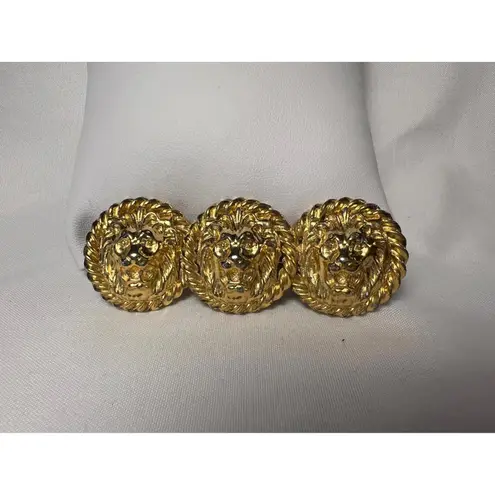 Vintage triple Lion's Heads Gold tone bar Brooch Anne Klein unmarked