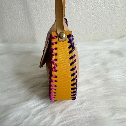 Handmade Boho Mexican Leather Floral Mini Crossbody Bag Brown