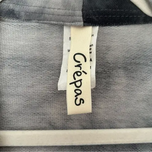 289. Crepes Tie Dye Long Sleeve Open Front Cardigan with pockets Black