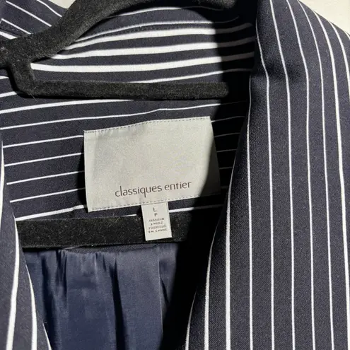 Classiques Entier Womens Navy Blue Striped Coat Zip Statement Art to Wear L - Image 4