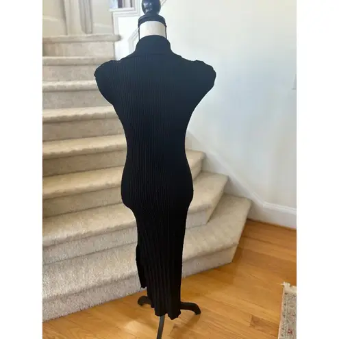 Heartloom Tulip Black Cableknit Stretch Collared Cap Sleeve Midi Knit Dress