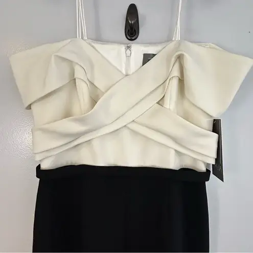 NWT Theia Black/Ivory Crisscross Off the Shoulder Color Block Jumpsuit Size 10 Black