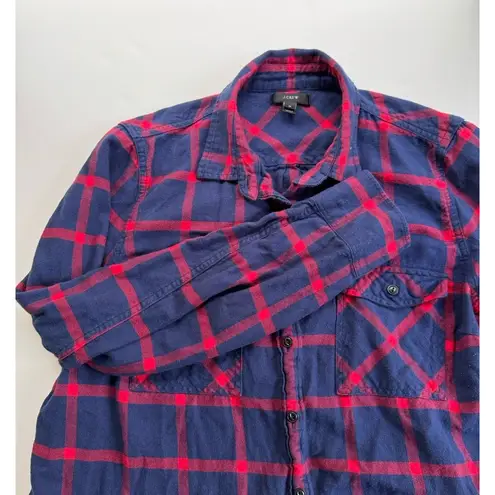 J.Crew Womens 12 Boy Shirt Plaid Long Sleeve Button Down Shirt Blue Red Flannel