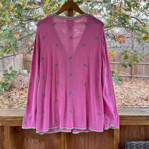 Quacker Factory Women's Pink Grasshopper Novelty Print Sweater Size 1X