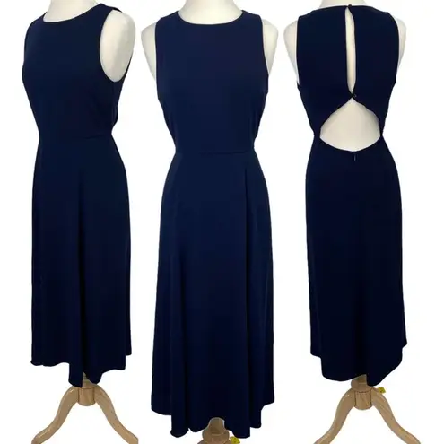 Babaton Aritzia Silky Sleeveless Maxi Midi Dress Cut Out Back Navy Blue Womens 8