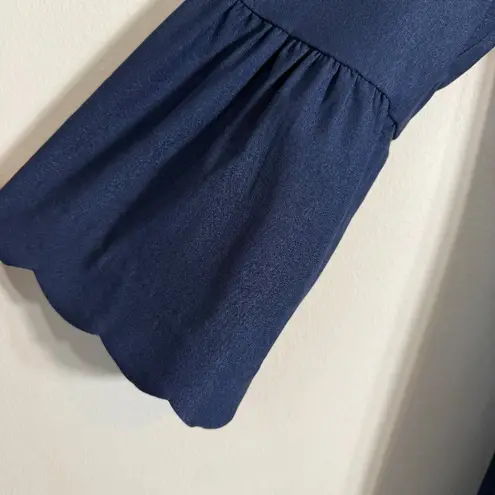 J. McLaughlin Elle Sheath Dress Women's 4 Navy Scalloped Hem Bell Sleeves Career