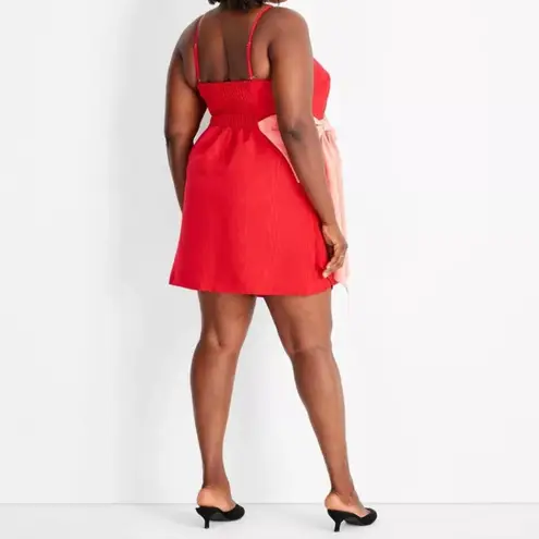 🆕 Future Collective Bow Dress PLUS XXL 2X Strapless Sweetheart Red Pink Orange