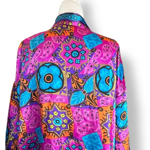 Vintage Body Drama Boho Robe Bright Pink Turquoise Orange Kimono Abstract Art