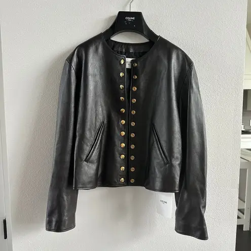 CELINE Pure Collar Jacket with Snap Buttons in Soft Lambskin Size 34 New