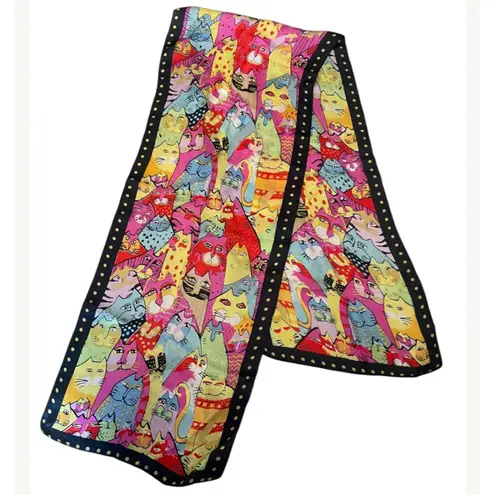 Laurel Burch 'Whiskered Cats' Silk Scarf Blue
