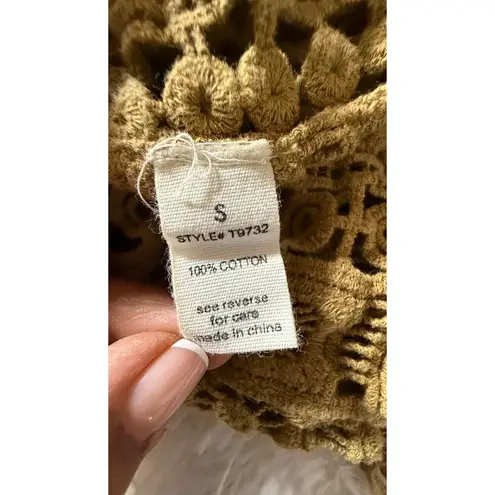 Women’s Gold Boho Crochet Knit Sleeveless Fringe Crop Top Cotton size S