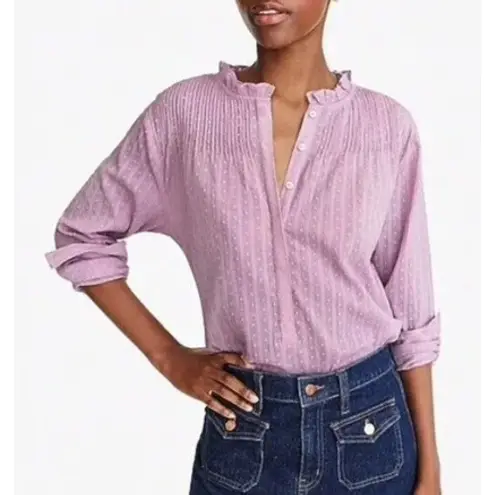 J.Crew Point Sur Ruffle Classic Popover Blouse Shirt Clip Dot Pink Size 2