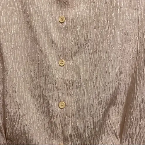 Amanda Smith Petites S Womens Blouse Top Shirt Beige Textured Wavy Lines Print