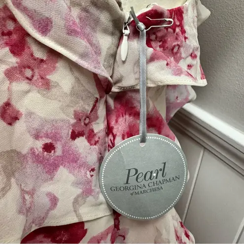 NEW Pearl Georgina Chapman Marchesa Ruffle One Shoulder Floral Mini Dress 8 NWT Pink