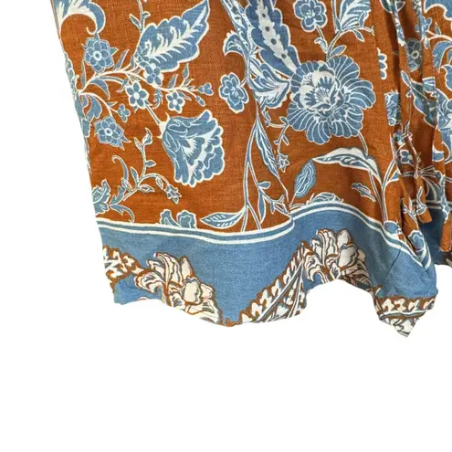 CeCe Floral Linen Blend Shorts Blue/Brown Floral print – Size M (NWT)