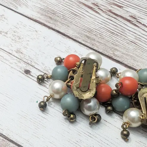 Vintage Clip On Earrings Multi Tone Cluster Dangle