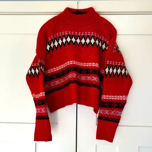 299. Daily Thread cropped, high neck, soft fair isle sweater Red Size M