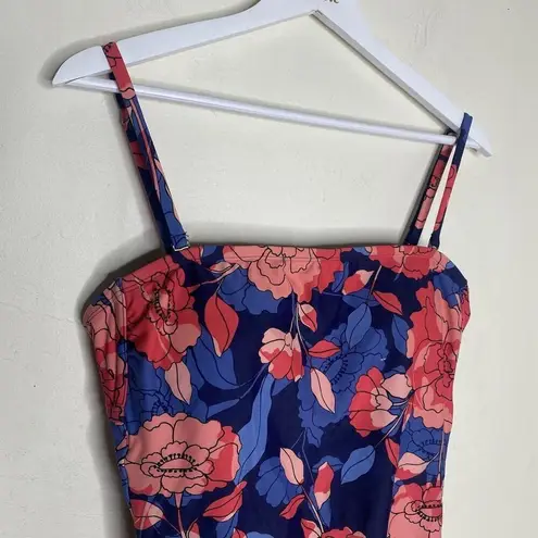 Kona Sol Blue Pink Floral One Piece Swimsuit Summer Beach Large