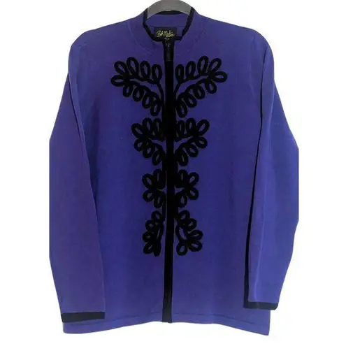 Bob Mackie Wearable Art Cardigan Sweater Purple Black Rope Embroidery Size M