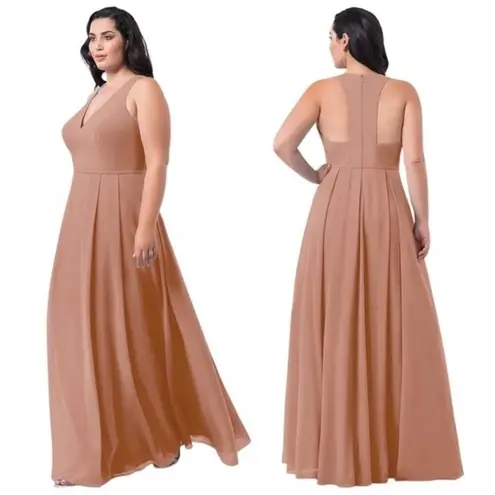 Azazie Mimi Dress Champagne Rose Long Bridesmaid Formal Gown Women’s Size 12
