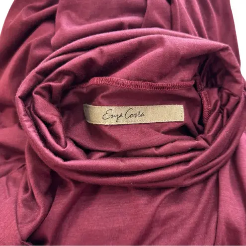 Enza Costa Small Long Sleeve Turtleneck Burgundy Puff Shoulder Ruched Fall Basic Red