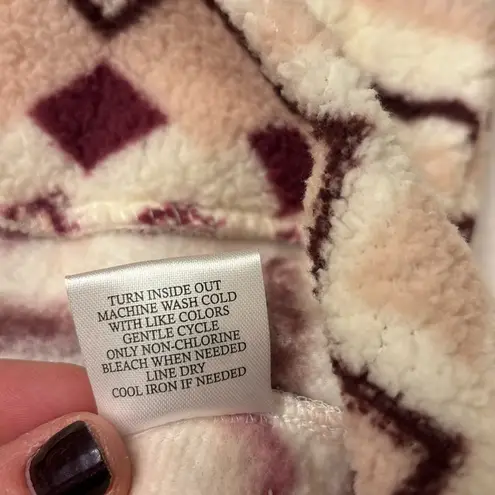 Como vintage NEW! Fleece Hoodie Sweatshirt Size M Ivory Pink Purple Geometric