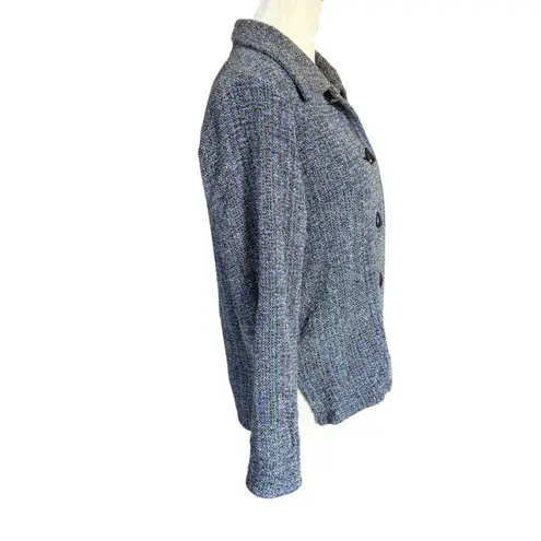 Lynn Yarrington blue tweed collared long sleeve jacket blazer women's size XS