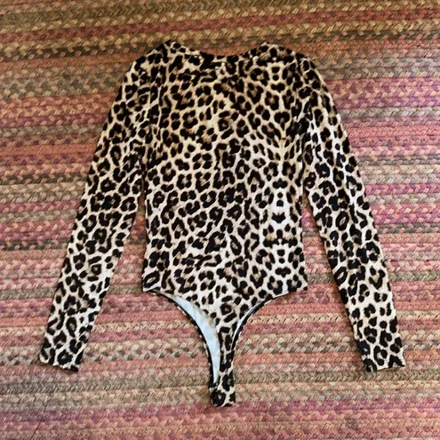 Popular 21 CHEETAH ANIMAL PRINT LONG SLEEVE THONG BODYSUIT