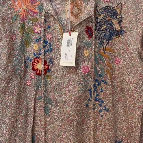 Johnny Was heavily embroidered Indalo Pintuck Blouse RARE (oversized)