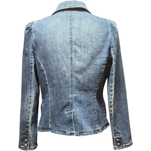 INC International Concepts Puff Shoulder Denim Jean Jacket Large Blue