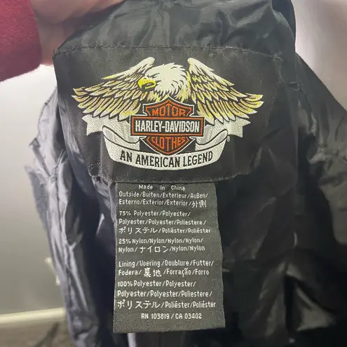 Harley Davidson Women's Black Velcro Zip Up Windbreaker Jacket Size Medium