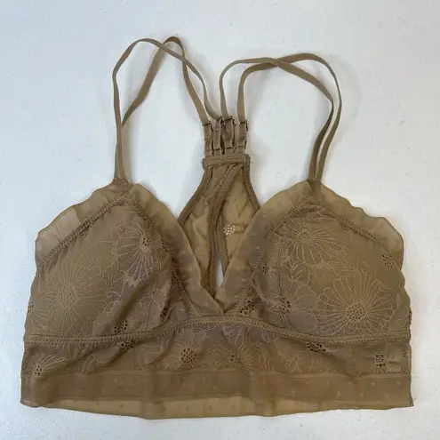 Aerie  Size S Pop Lace Padded Bralette Beige Racerback Adjustable Wireless