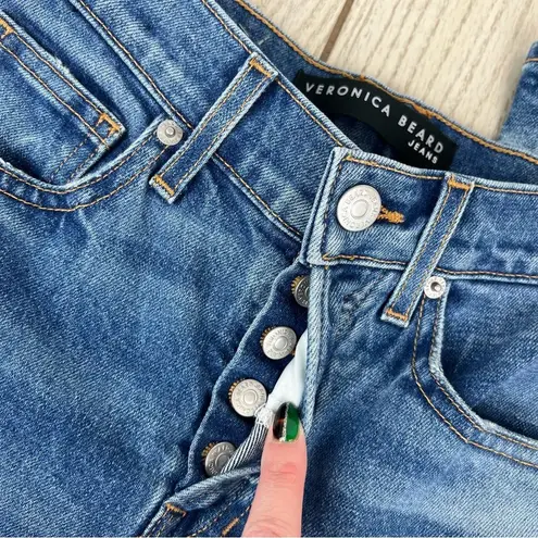 Veronica Beard Ryleigh Patched Knee Straight Leg Jeans 24/00 Atlas Blue $328