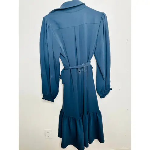 OSMAN YOUSEFZADA Blue Twill Ruffle Button Front Parachute Sleeve Shirt Dress 8