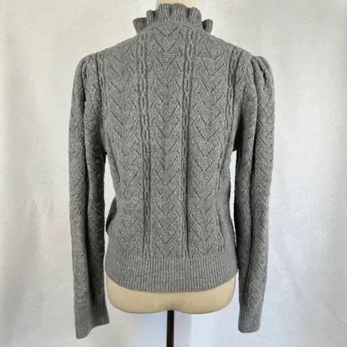 ASTR The Label Gray Ruffle Mock Neck Cable Knit Sweater Wool Women's Large