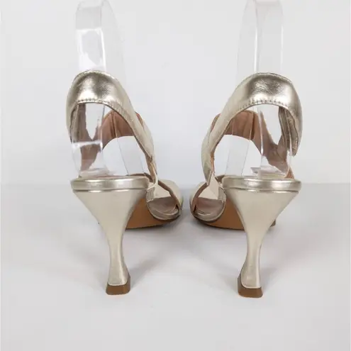 LINEA PAOLO Gold Strappy Heeled Sandal Open Toe Hook and Loop Women's 5.5