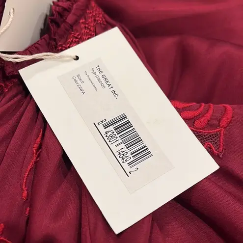 THE GREAT Ornament Embroidered Dress Dark red size XS NWT