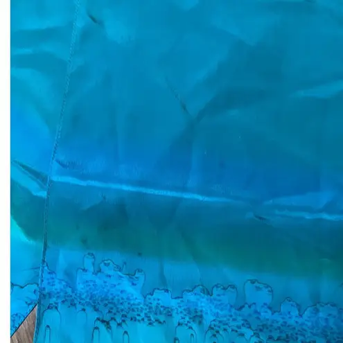 Hand Painted Aqua Blue Green Silk Scarf 44x8 Signed by artist