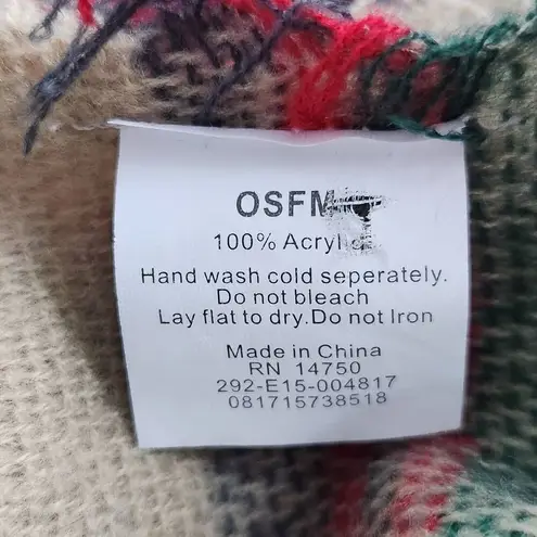 Plaid Wrap with Fringe One Size Tan, Green, and Red Plaid Preppy Wrap Tan