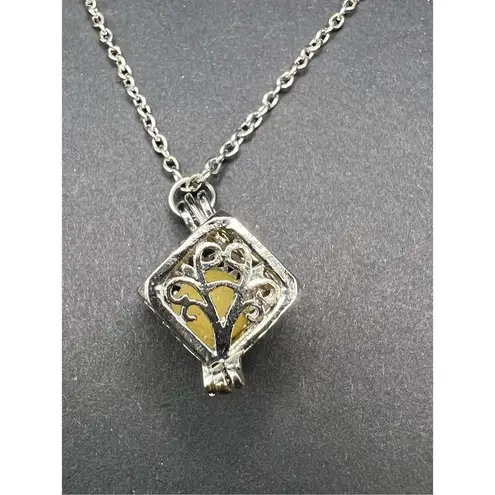 Silver Tone Tree Cage Box Glow in the Dark Necklace