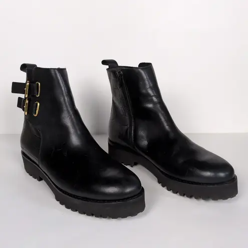 ANDRE ASSOUS Pandora Ankle Bootie Black Leather Croc Embossed Women's 7.5