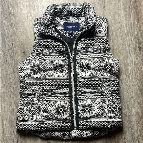 Lands' End Faire Isle Snowflake Down Insulated Puffer Vest Black Size undefined
