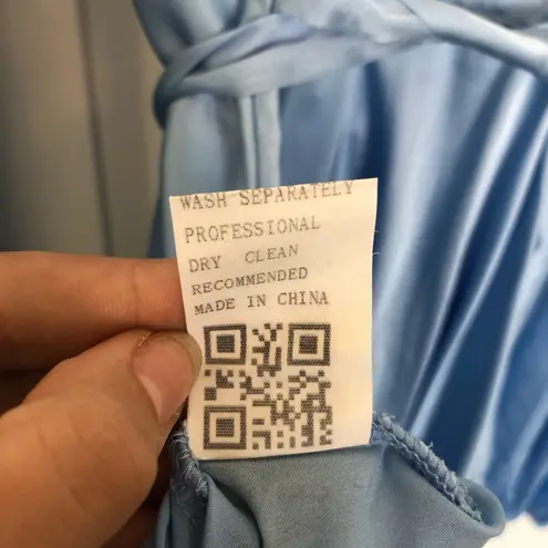 Long Sleeve Light Blue Satin Mini Dress Size M Size M