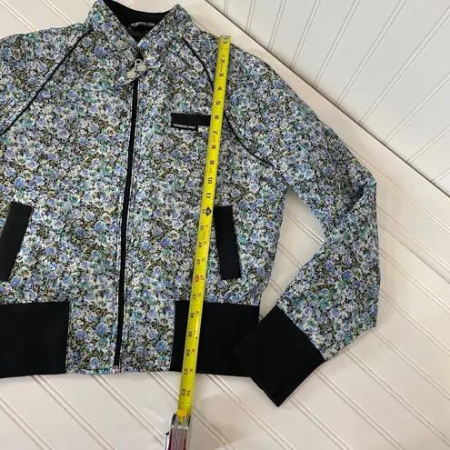 Members Only MO x Womens Ditsy Floral Bomber Jacket Blue Satin Size M