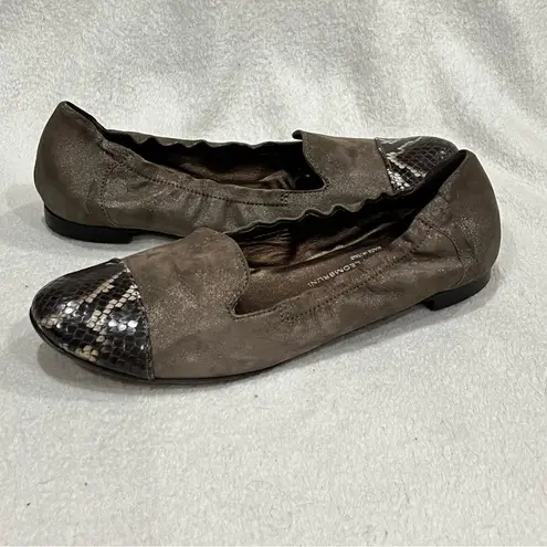 AGL Shimmer Taupe Leather Ballet Flats with Snake Print Cap 39 Brown Size 9