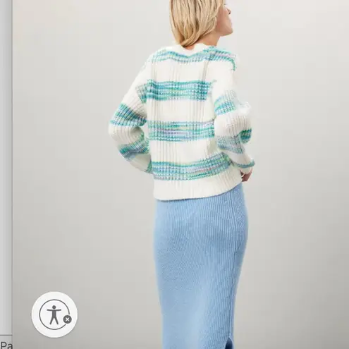 Slate + Willow White Teal Striped Oversized Cardigan Sweater SMALL Cropped $125