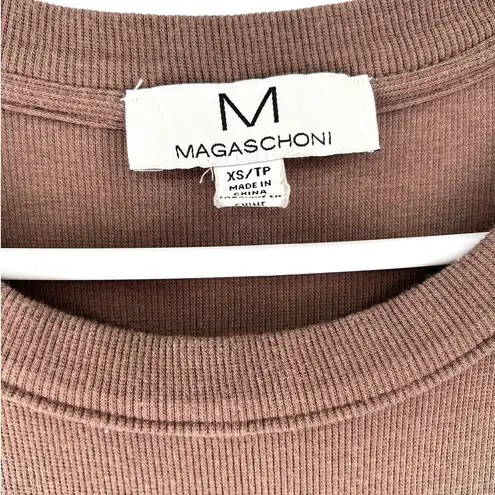 Magaschoni XS Midi Dress Ribbed T Shirt Casual Short Sleeve Brown Slit Stretch