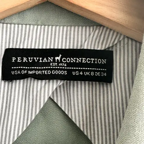 Peruvian Connection 90s sage green Linen cotton spring Blazer jacket Size 4 - Image 3