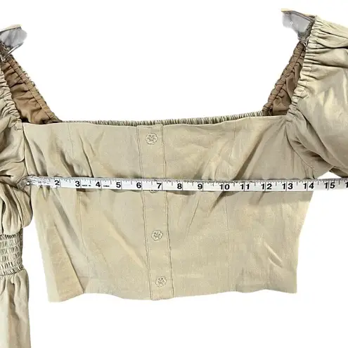 WAYF Crop Top Womens M Beige With Love Juliet Sleeve Linen Blend Boho Victorian